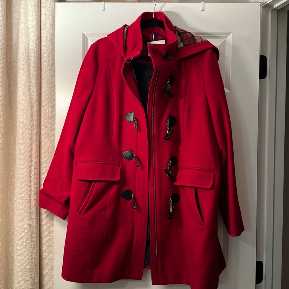 TH winter long red pea coat